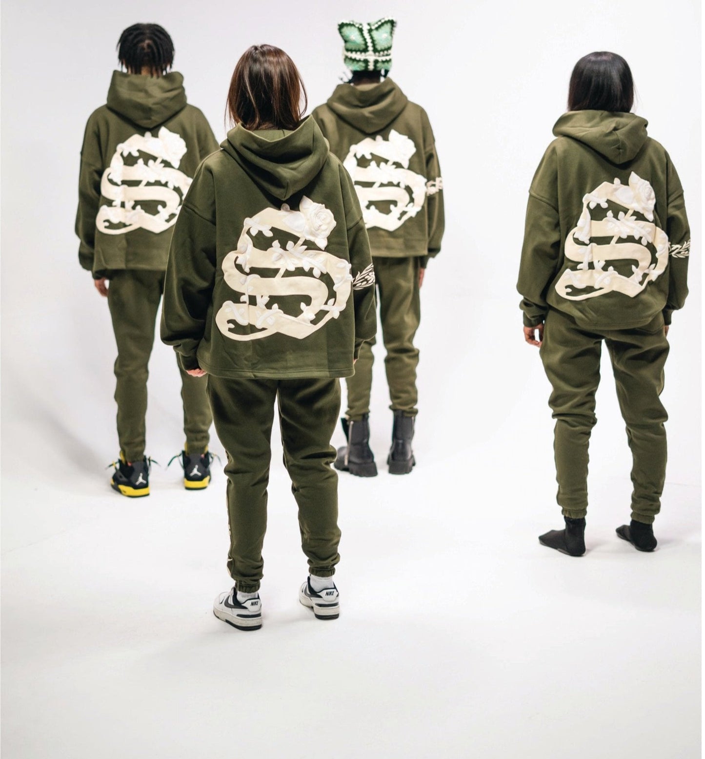 Olive Green Floral Sweatpants