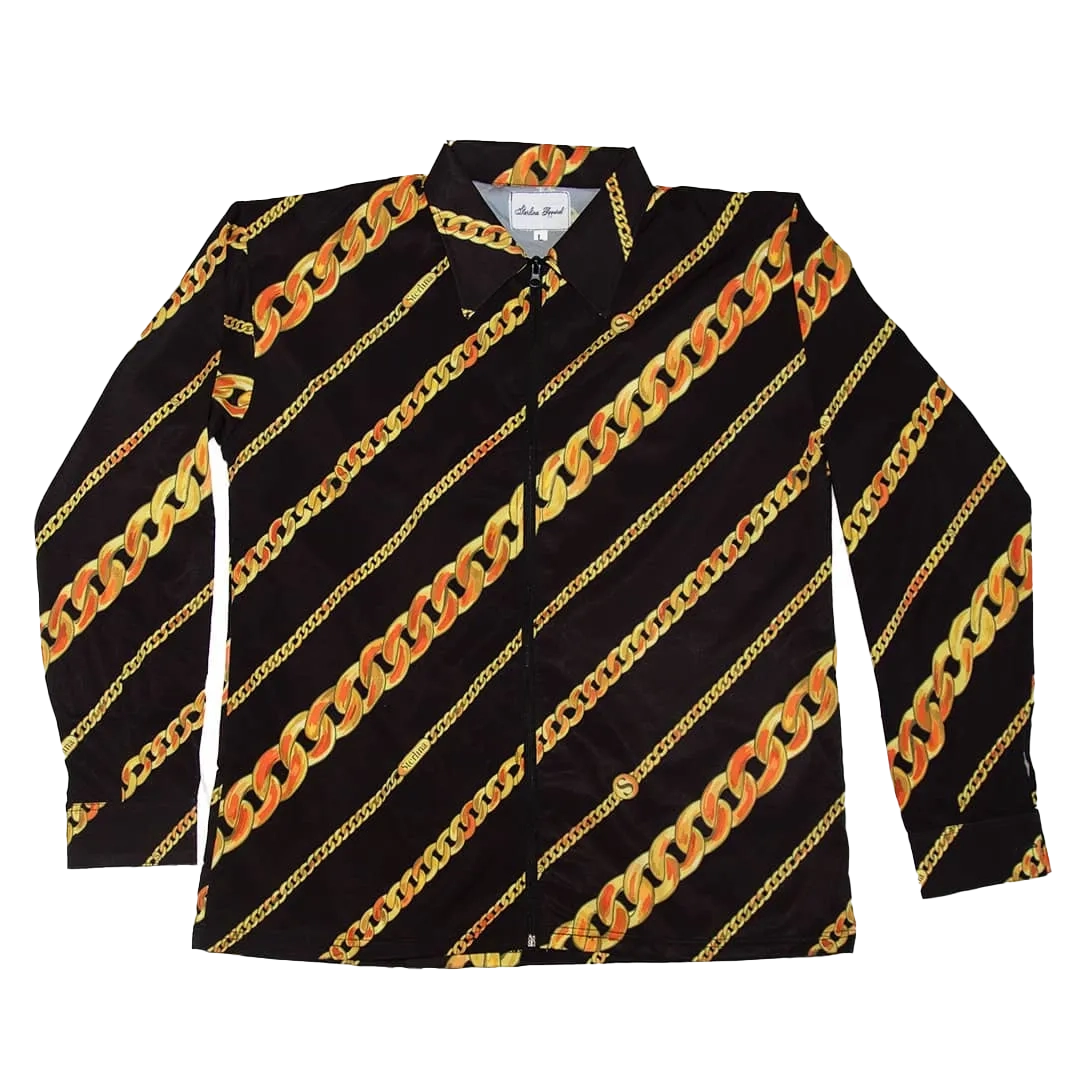 Sterlina Collared Long Sleeve Zip Up - Chain Link