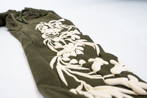 Olive Green Floral Sweatpants