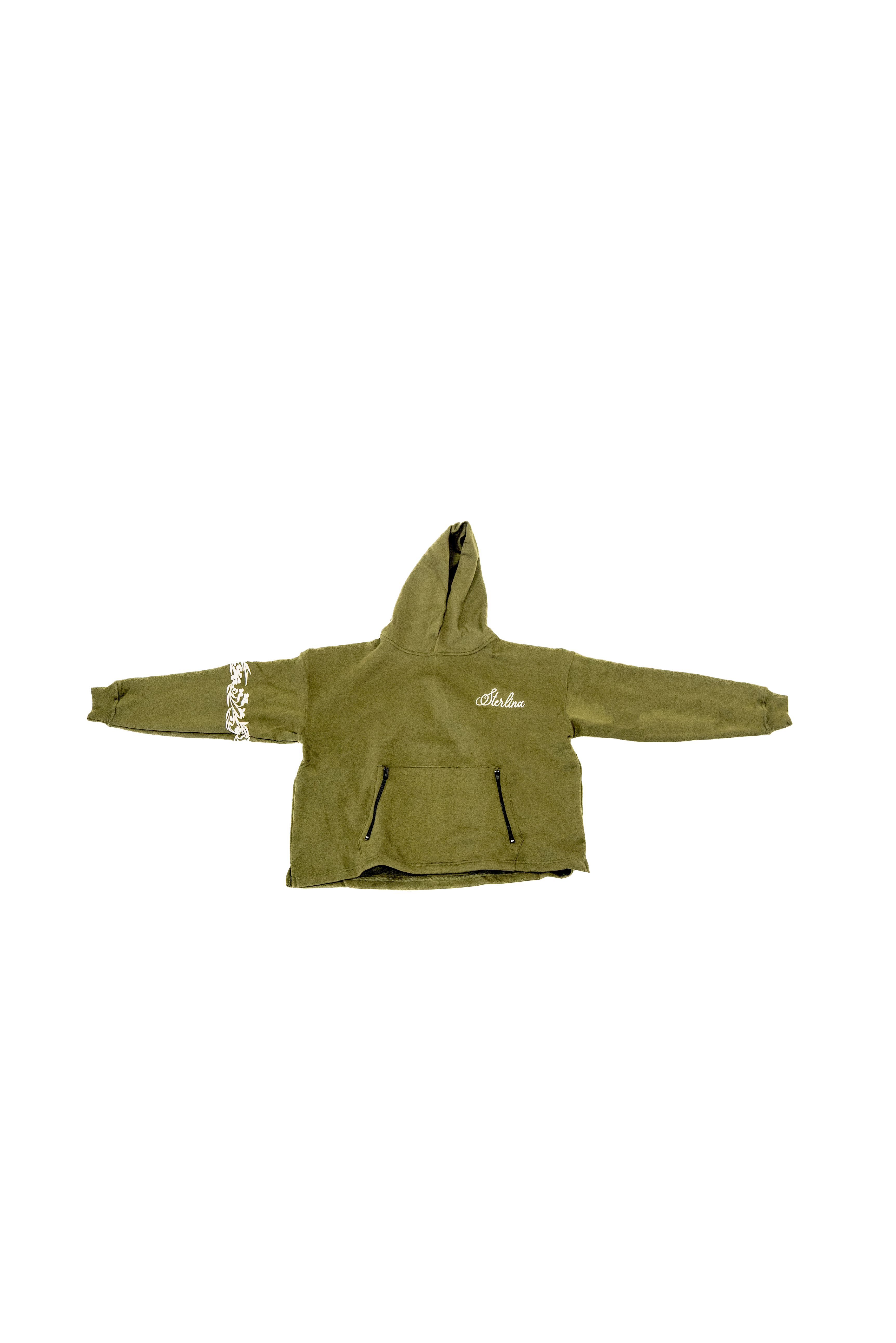 Olive Green Floral Hoodie