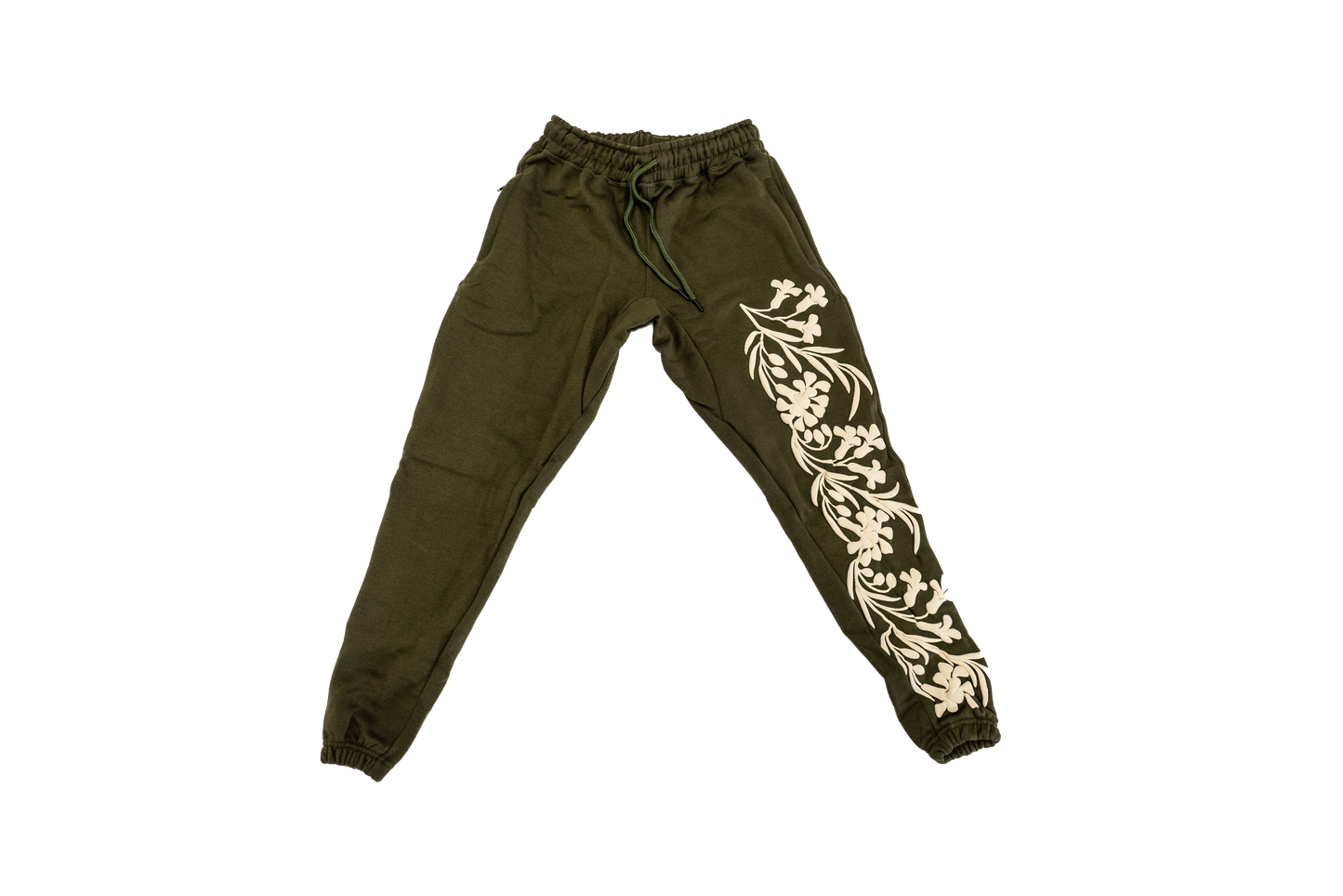 Olive Green Floral Sweatpants