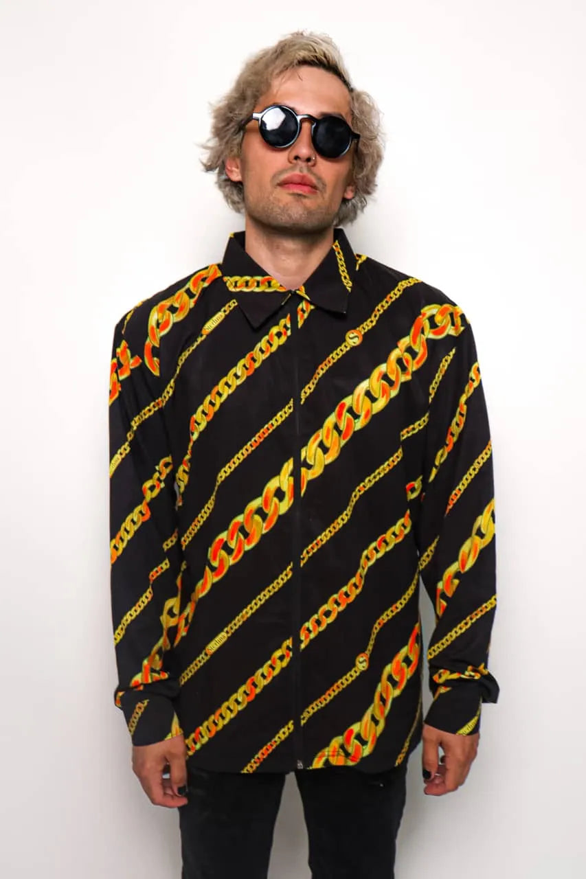 Sterlina Collared Long Sleeve Zip Up - Chain Link
