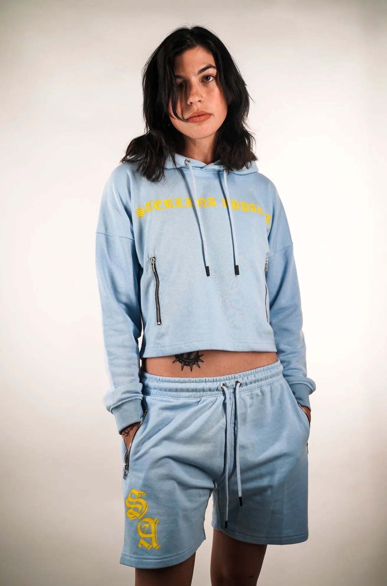 Sterlina Apparel Streetwear Clothing Blue Cropped Hoodie